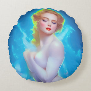 Coussins Ronds Portrait de déesse Ethereal - Imaginaire Surreal