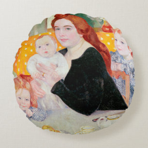 Coussins Ronds Portrait de famille nombreuse dans le bleu et le
