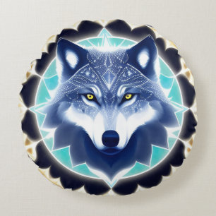 Coussins Ronds Portrait de loup aux yeux dorés intenses