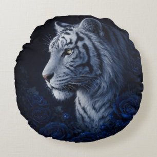 Coussins Ronds Portrait de Tigre Blanc – Puissance Calme et Regar