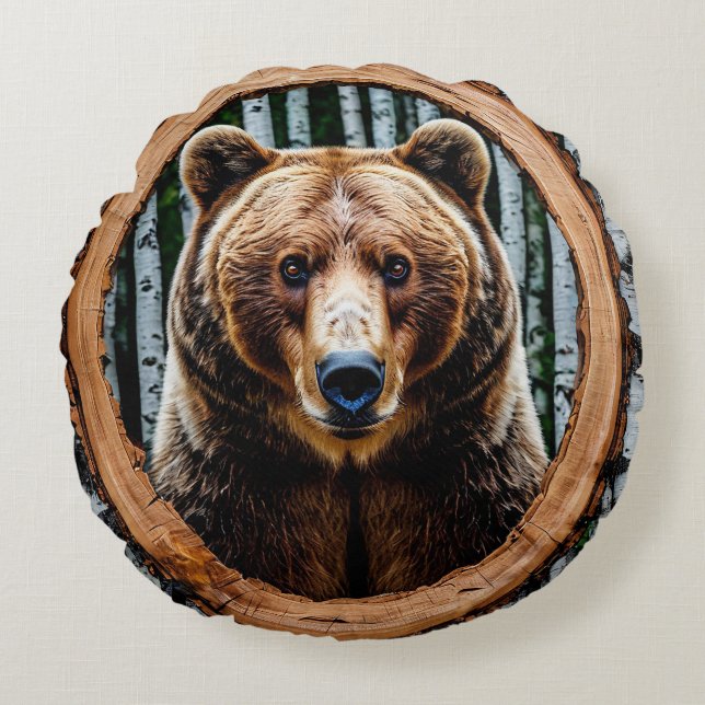 Coussins Ronds Portrait d'ours saisissant (Devant)