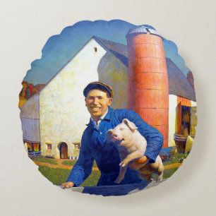 Coussins Ronds Portrait d'un agriculteur La vie à la ferme NC Wye