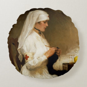 Coussins Ronds Portrait d'une infirmière de la Croix-Rouge