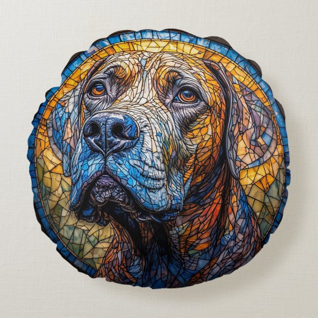Coussins Ronds Portrait en verre peint de chien (Devant)