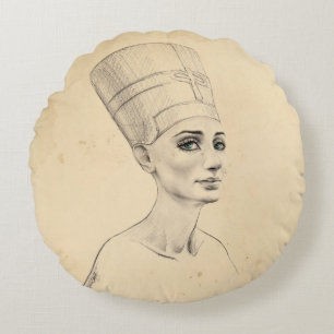 Coussins Ronds Portrait Néfertiti dessin Ancienne Egypte papyrus