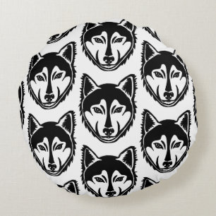 Coussins Ronds Portrait noir et blanc Husky Lino Motif coupe