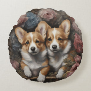 Coussins Ronds Portraits de races de chiens de fleurs 5