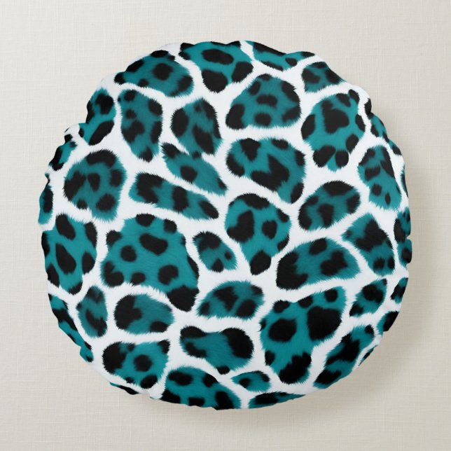 Coussins Ronds Poster de animal blanc turquoise (Devant)