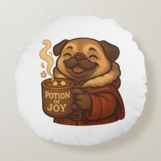 Coussins Ronds Potion of Joy Pug Pillow | Cute Cozy Christmas Dog