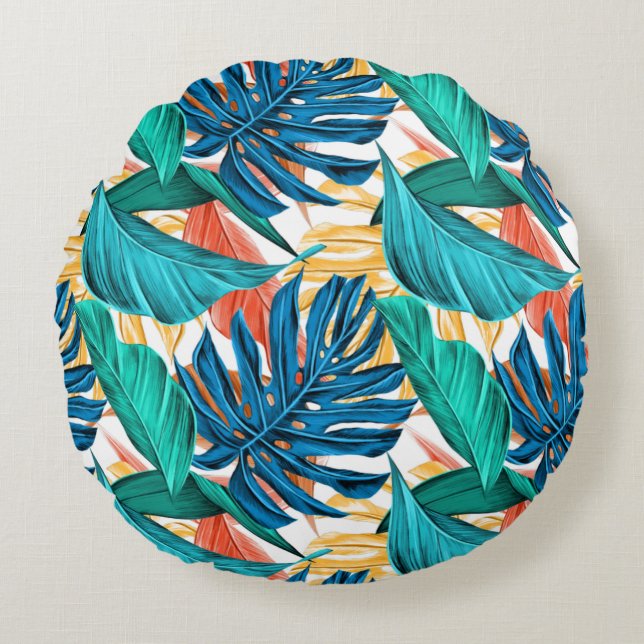 Coussins Ronds Potpourri de feuilles tropicales (Devant)