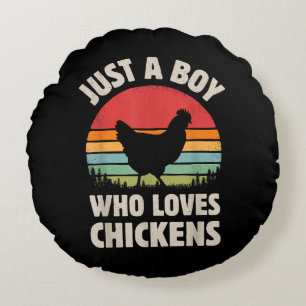Coussins Ronds Poulet Juste Un Garçon Qui Aime Rétro Animal De Fe