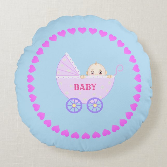 Coussins Ronds Poussette bébé & coeurs (Devant)