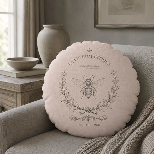 Coussins Ronds Poussiéreux Blush Honey Bee Vintage Campagne Franç (Créateur téléchargé)