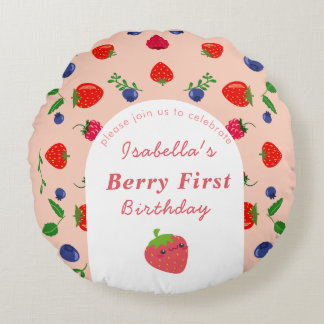 Coussins Ronds Premier Anniversaire de Strawber Berry