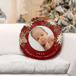 Coussins Ronds Première photo de Noël de l'élégant bébé