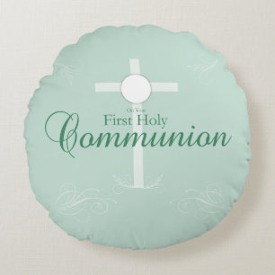 Coussins Ronds Première Sainte Communion, écriture en vert doux
