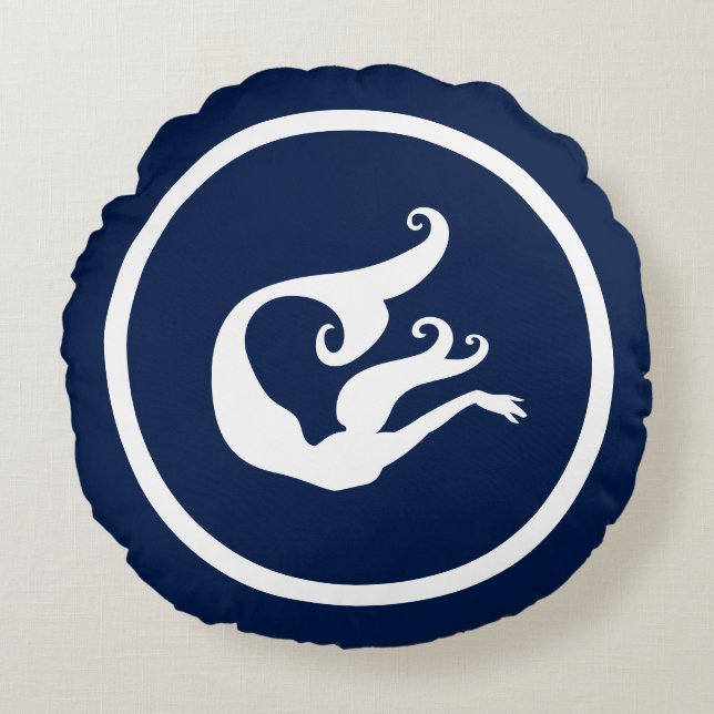 Coussins Ronds Presque marine bleu + blanc sirène nautique (Devant)