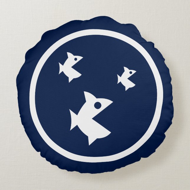 Coussins Ronds Presque Marine bleu poisson nautique (Dos)