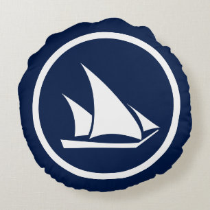 Coussins Ronds Presque Marine bleu Sailboat Seahorses nautiques
