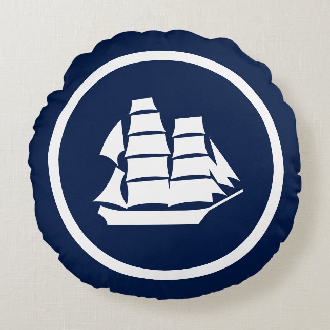 Coussins Ronds Presque Marine bleu Sailboat Seahorses nautiques (Devant)