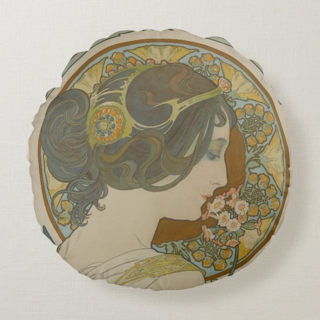 Coussins Ronds Primrose par Alphonse Mucha (1899) (Devant)