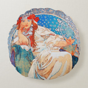 Coussins Ronds Princesse Hyacinth, Alphonse Mucha Jeu d'oreiller