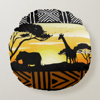 Coussins Ronds Printed African Safari Scene Round Pillow