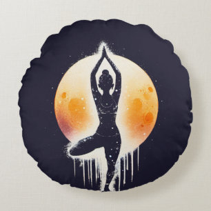 Coussins Ronds Professeur de méditation de yoga Arbre Pose Pleine