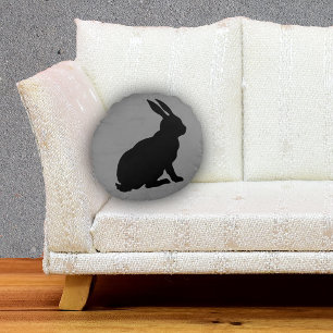 Coussins Ronds Profil latéral assis noir lapin marbré gris