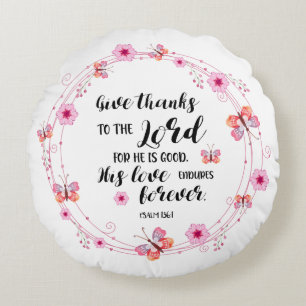 Coussins Ronds Psaumes Bible Verse Christian Cherry Blossoms rose