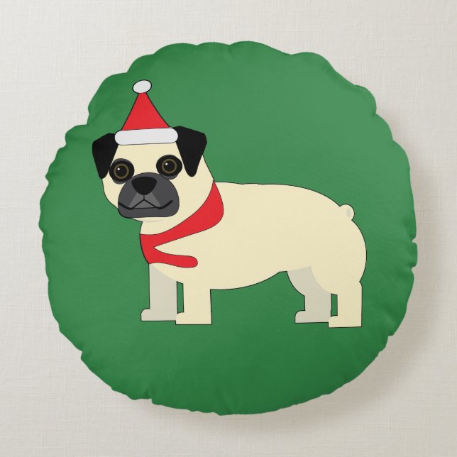 Coussins Ronds Pug de Noël (Devant)