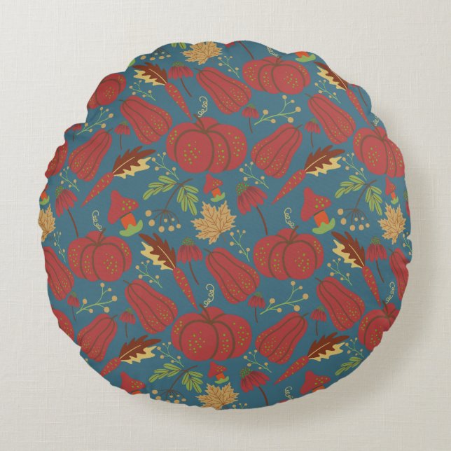 Coussins Ronds Pumpkin and carrot  seamless pattern red and blue (Devant)