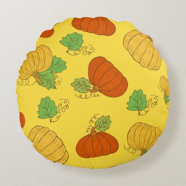 Coussins Ronds Pumpkin seamless pattern. Hand drawn doodle brushe (Devant)