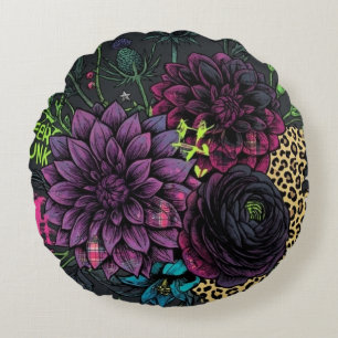 Coussins Ronds Punk Botanique Oreiller Floral Esthétique Sombre G