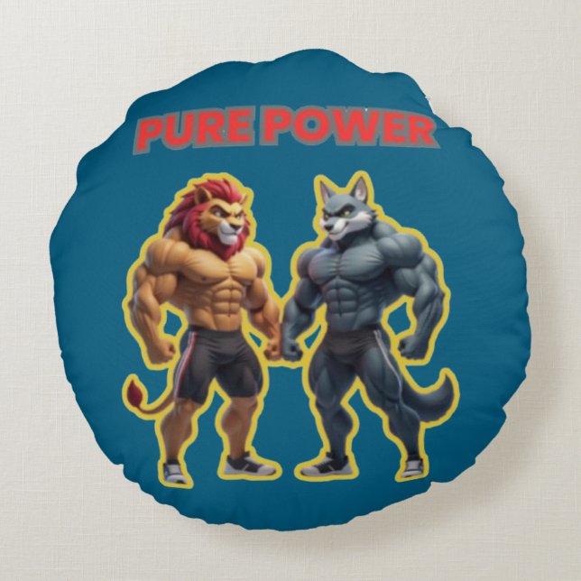 Coussins Ronds Pure Power – Strong Animal Muscle Cartoon Design (Dos)