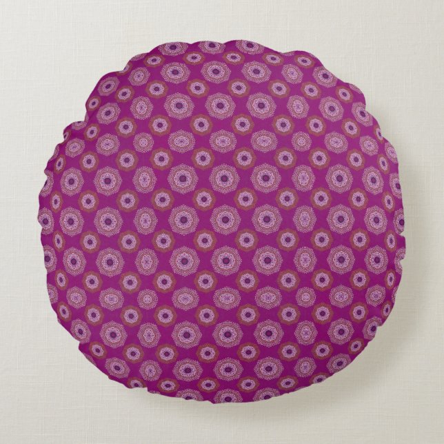 Coussins Ronds Purple Mandala Motif Boho réversible (Devant)