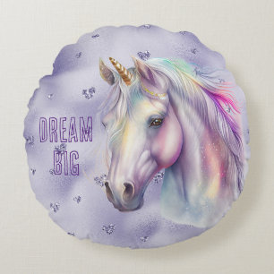 Coussins Ronds Purple Unicorn Dream Parties scintillant Coeurs