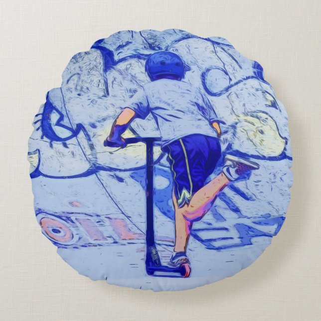 Coussins Ronds Pushin'It - Stunt Scooter Rider (Devant)