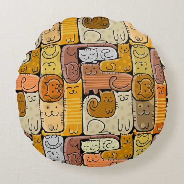 Coussins Ronds Puzzle Funny Chats House sans joint (Devant)