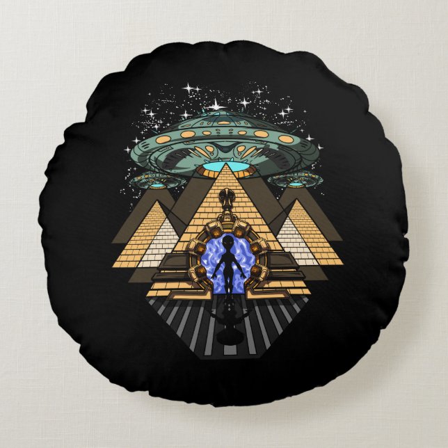 Coussins Ronds Pyramides égyptiennes Espace Alien Annunaki Conspi (Devant)