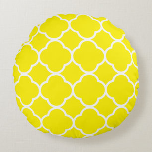 Coussins Ronds Quatrefoil Motifs Bright Sunshine Jaune Blanc