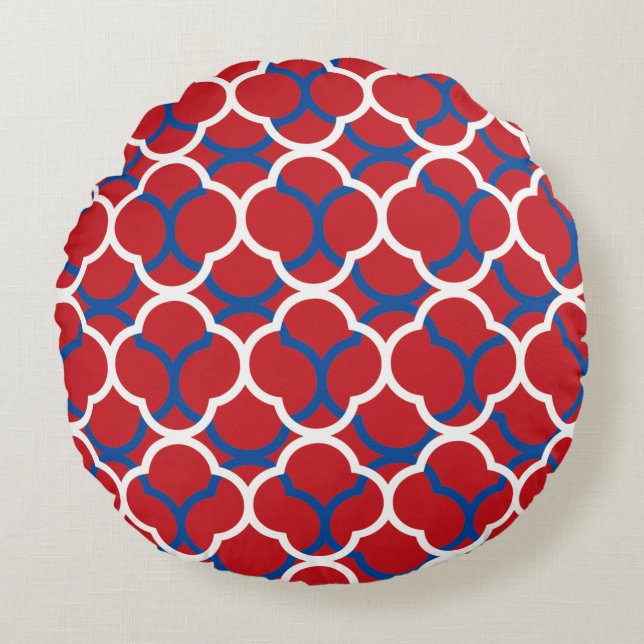 Coussins Ronds Quatrefoil Rouge Bleu Blanc Motifs Noël 2020 (Devant)
