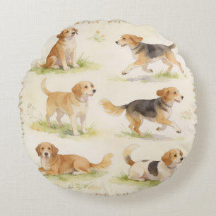 Coussins Ronds Quatuor floral de chien à l'aquarelle