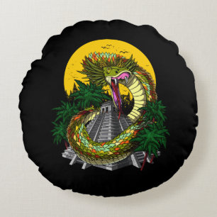 Coussins Ronds Quetzalcoatl Aztec Serpent Dieu