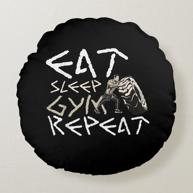 Coussins Ronds Quota Eat Sleep Gym Repeat Funny (Devant)