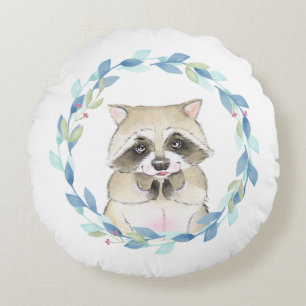 Coussins Ronds Raccoon et couronne florale