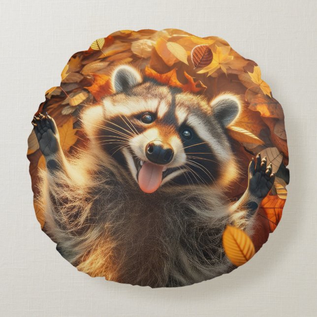 Coussins Ronds Raccoon Silly Fall (Devant)