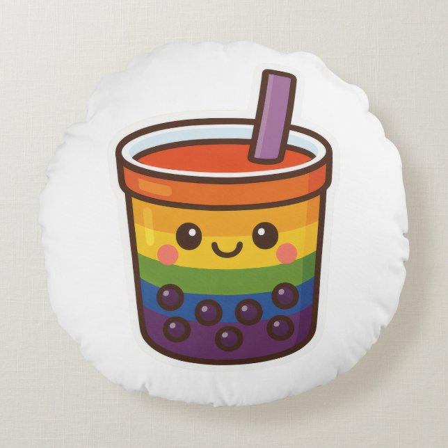 Coussins Ronds Rainbow Bubble Tea LGBTQ+ Pride (Devant)