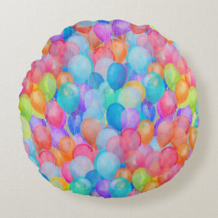Coussins Ronds Rainbow Dreams : Watercolor Balloon Art