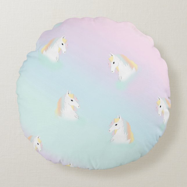 Coussins Ronds Rainbow Horse Unicorn Equestrium Girly (Devant)